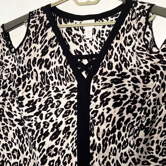 Chicos Leopard Print Cold Shoulder Top Size 3 (US 16/18 XL) Lightweight Stylish - Picture 1 of 12